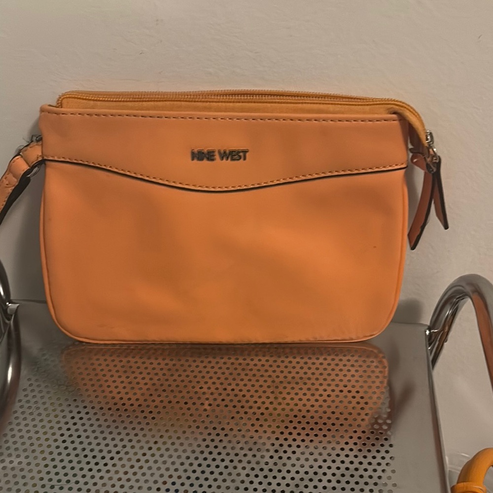 Nine West Orange Crossbody Bag with Smooth Leather and Adjustable Strap